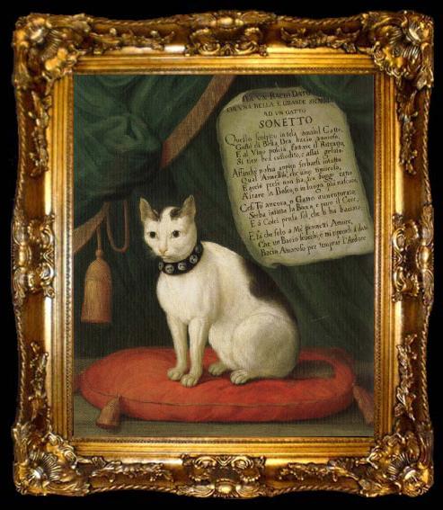 framed  unknow artist Portrait of Armellino the Cat with Sonnet, ta009-2